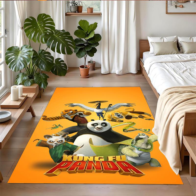 Anti‑Slip Crystal Velvet Floor Rug, Kung Fu Panda Design Carpet for Indoor Living Bedroom Home Decoration