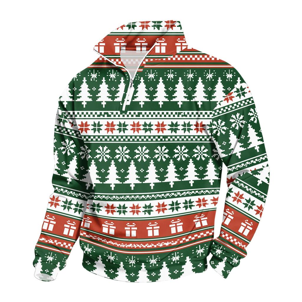 Men's 1/4 Zip Sweatshirt with Stand Collar and Christmas Print Casual Long Sleeve Pullover