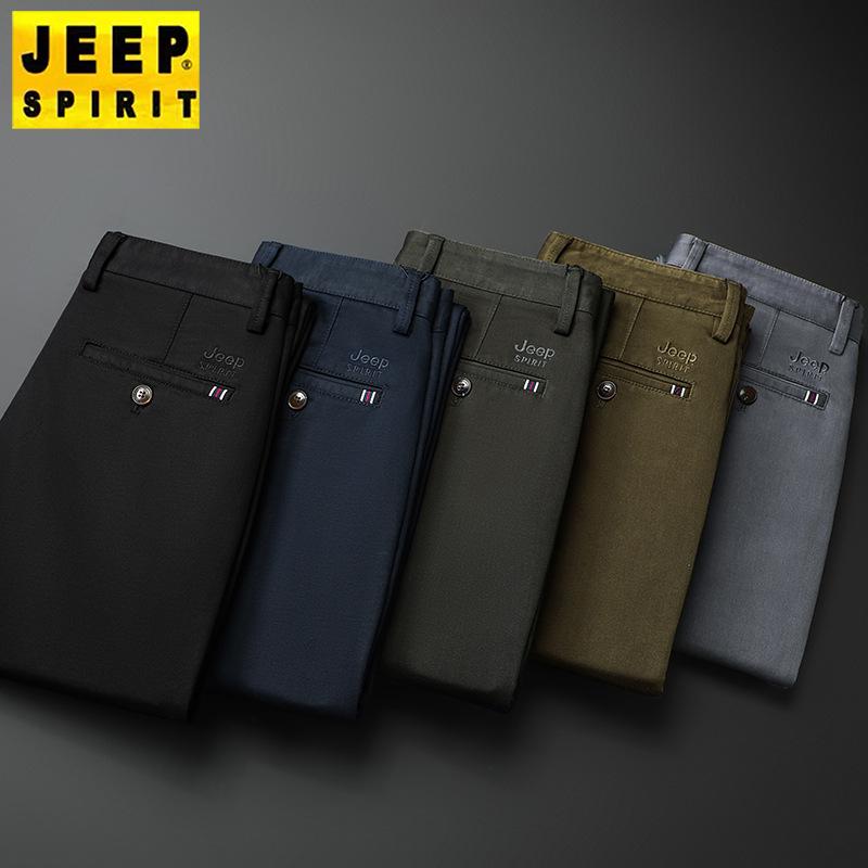 Men's Autumn/Winter Casual Gray Stretch Cotton Pants, Straight-Leg, Loose-Fit, Mid-Rise, Solid Color, Durable, Military Green J856A.