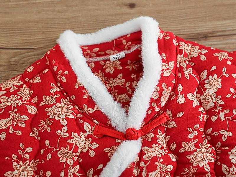 Damska pikowana kamizelka bawełniana z kwiatowym wzorem i guzikami w kształcie żabki - Ciepła bezrękawnikowa odzież wierzchnia na jesień/zimę