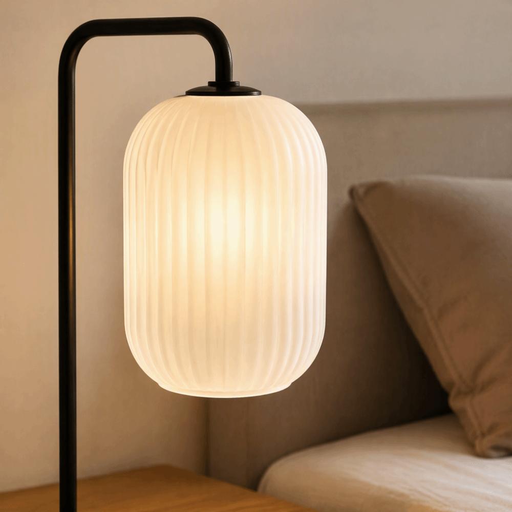 Decorative Cover Striped Glass Lamp Shade Lantern Shaped Vertical Striped Table Lamp