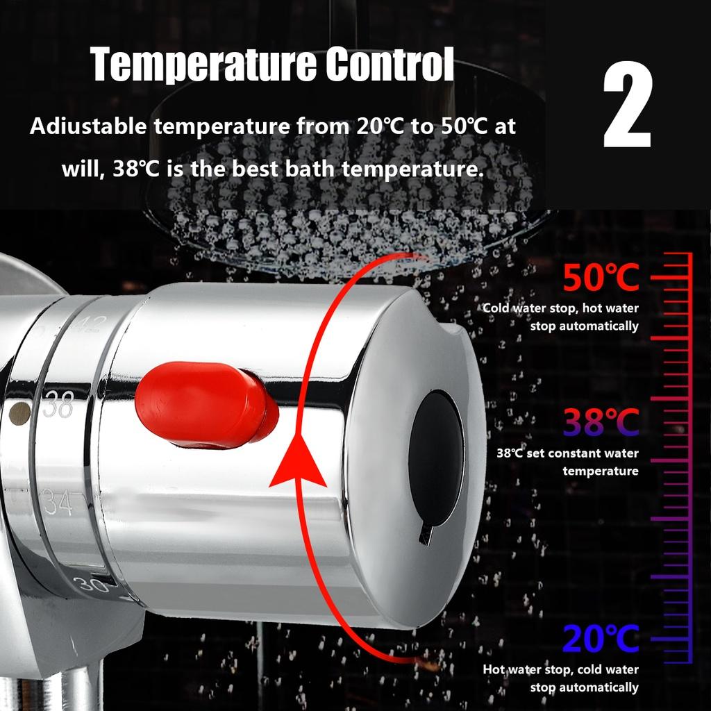 1 Set Rubinetti Miscelatori in Ottone Termostatici da Parete per Bagno, Fredda e Calda, Maniglie Doppie, Controllo Temperatura, Rubinetti per Vasca e Doccia