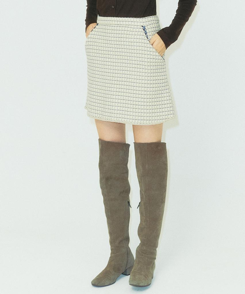 Hocus Pocus Bulgaria Virgin Wool A-Line Tweed Skirt / Cream