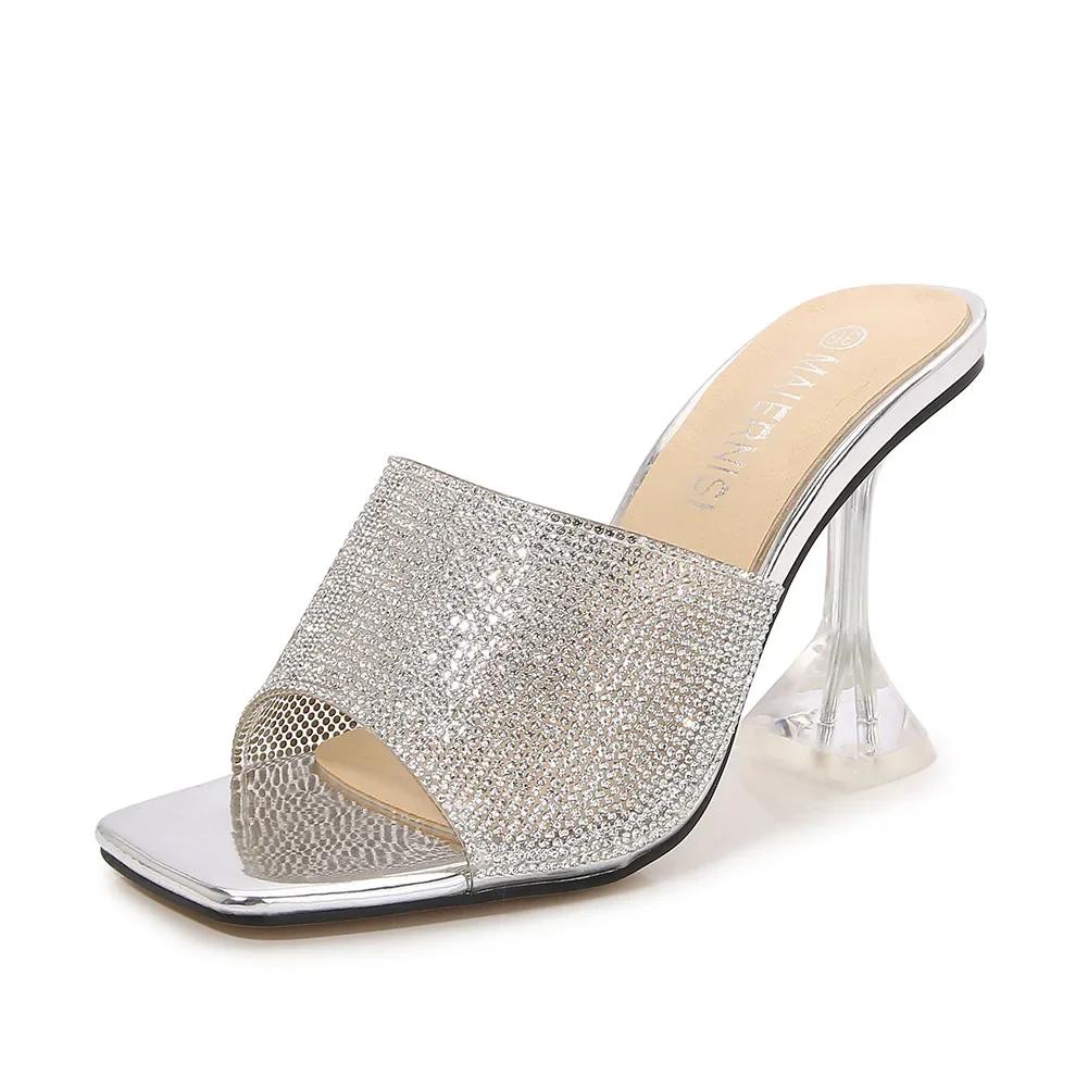 Fashion Colorful Crystal Stone Stripes Slippers Luxurious Rhinestone Sandals Bling Bling Multicolor Summer Shoes Strange Heels Sandals