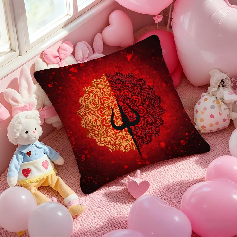 The S-Shiva T-Trident Pillow Case Soft Plush Fabric Double-Sided Printed Cushion Cover Warm Winter Sofa Pillow Case