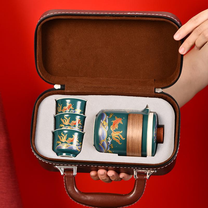 Creative Ceramic Kung Fu Travel Tea Set Portable Kuaike Cup Company Business Gift Box