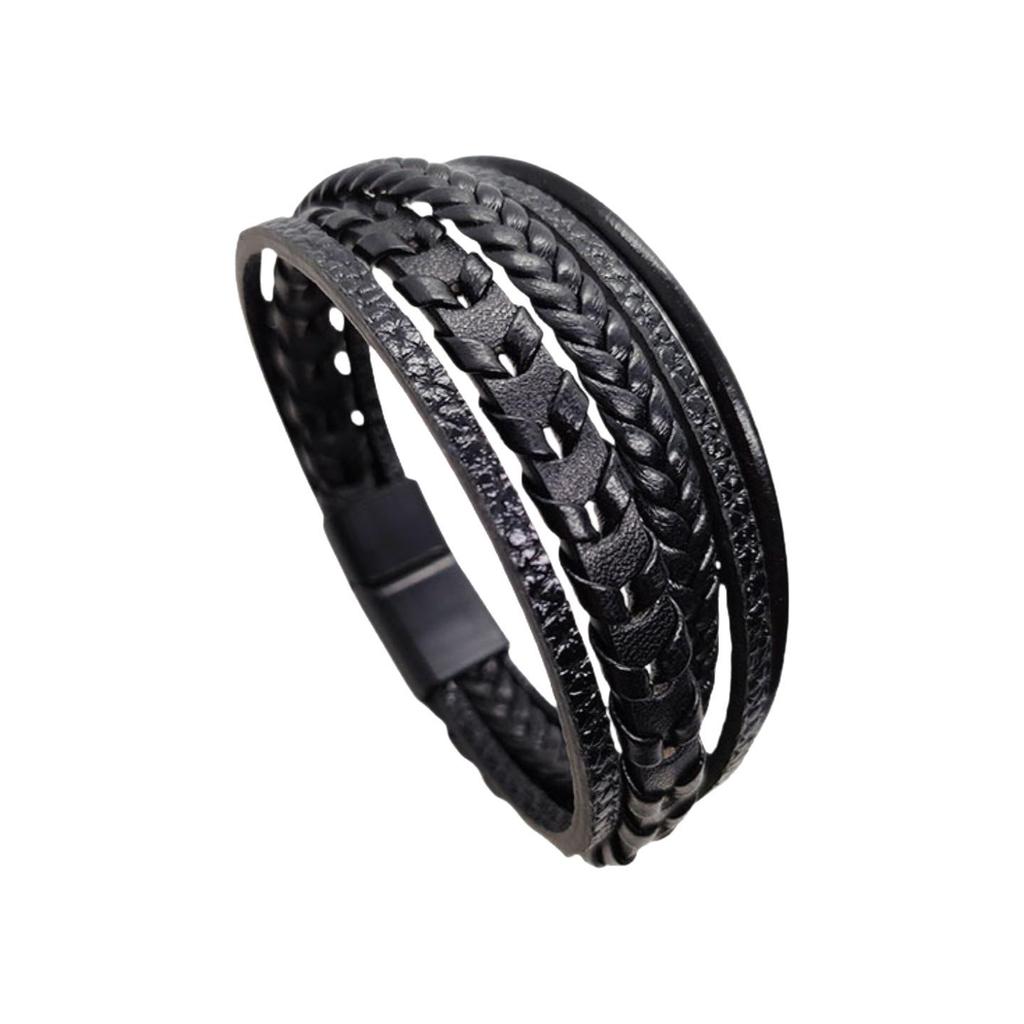 Herrars Vintage Flerlagrigt Läderarmband med Magnetlås