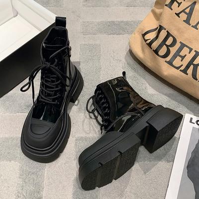 Moda Exterior Mulheres Botins 2024 Novo Salto Grosso Plataforma Botas Femininas Sola Grossa Aumentar Altura Botas Casuais Confortáveis