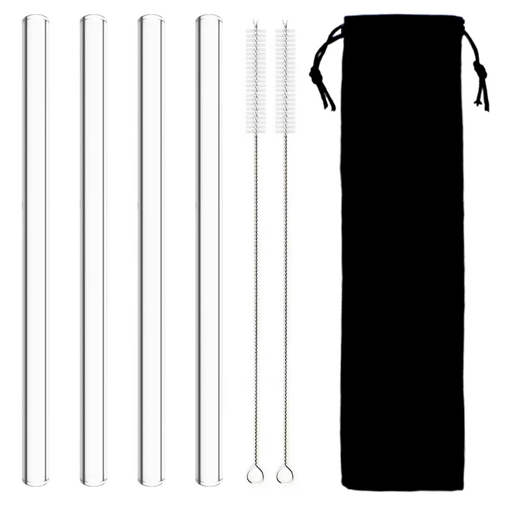 

4Pcs Reusable Glass Boba Straws Glass Drinking Straws Wide Clear Straws 12mm Clear Smoothie Straws for Bubble Tea Milkshakes