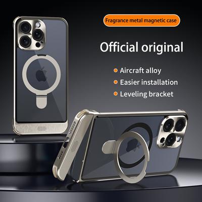 Für iPhone 15 14 13 Pro Max Hülle Magnetische Magsafe Metall Aluminiumlegierung Rahmen Duft Unsichtbare Halterung Schutzhülle Rückseite