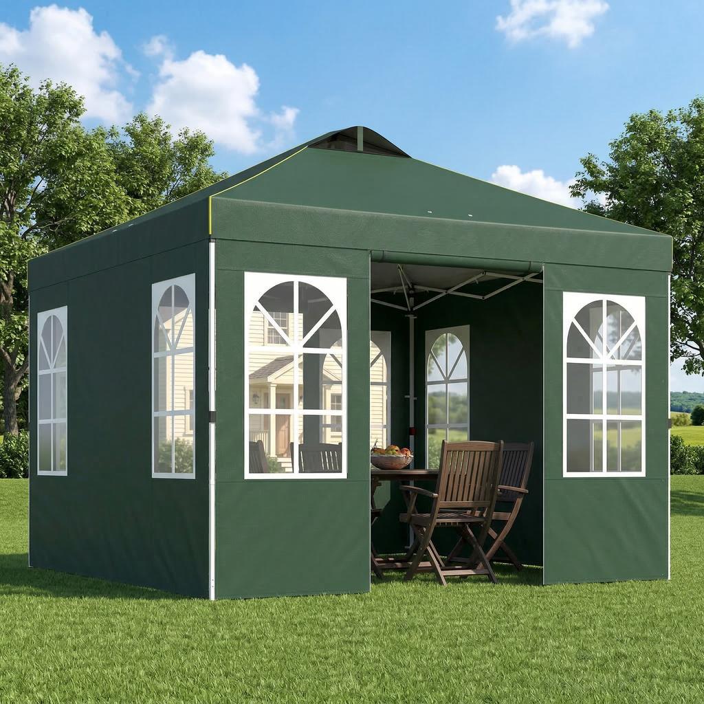 Folding Canopy 3x3 M Pop Up With UPF50+ 4 Detachable Sides Adjustable Height And Carrying Bag Green