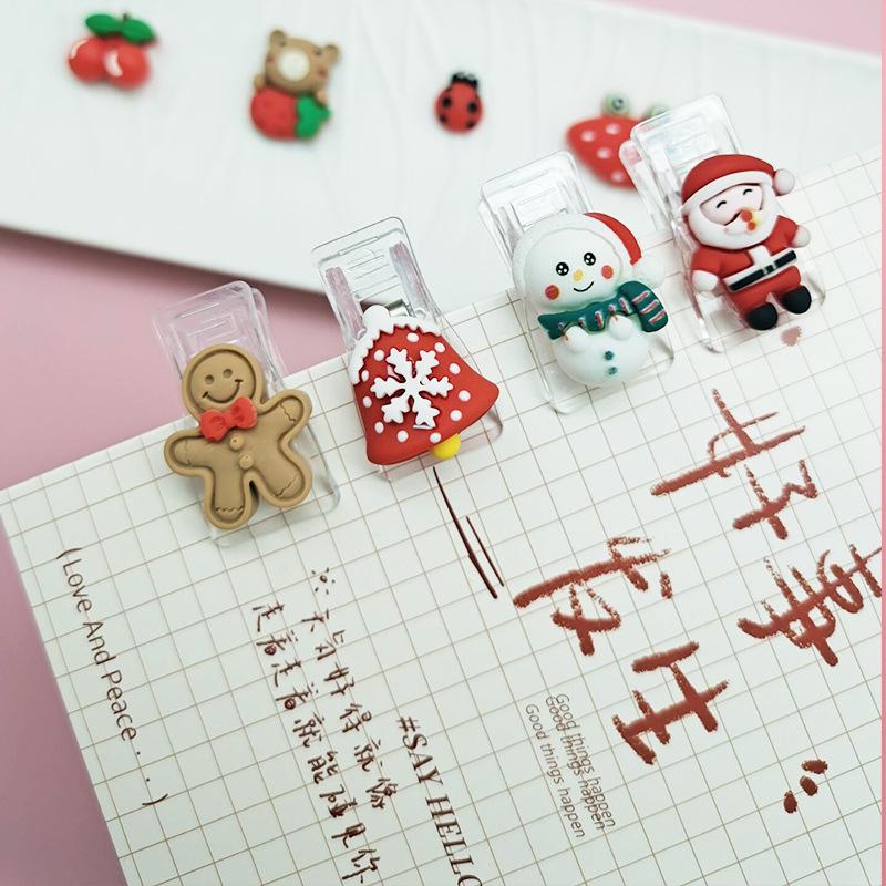 Transparent Christmas Cartoon Stationery Clip: Cute Sealing & Postcard Clip for High-Value Learning Supplies