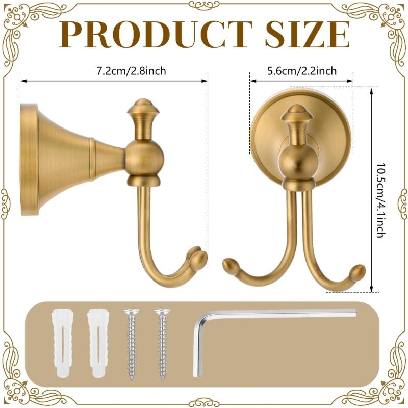 Antiker Messing-Wandhaken Doppelhaken mit gebürstetem Gold-Finish Wandmontierter Handtuch Bademantel Kleiderhaken für Badezimmer Eingangsbereich