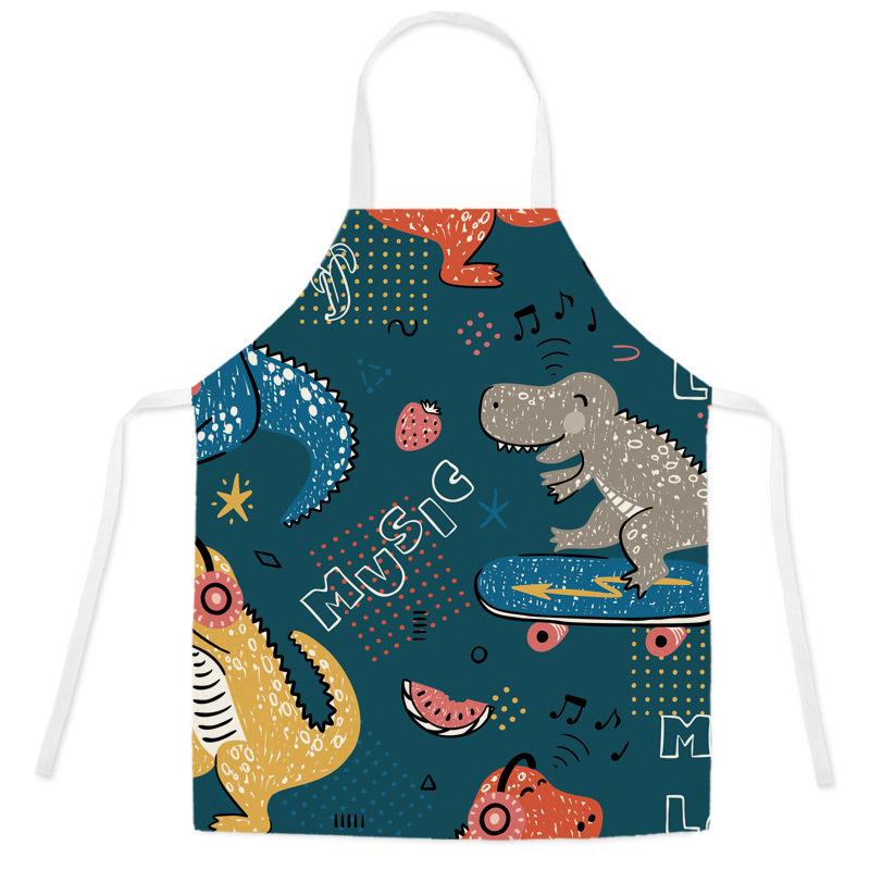 unframed Cartoon Dinosaur Cute Apron For Children Kitchen Cooking Linen Soft Fabric Adults Children Bib Apron