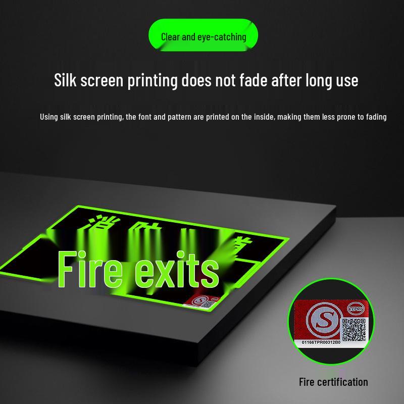Fluorescent Fire Exit Sign - Self-Adhesive, No Wiring