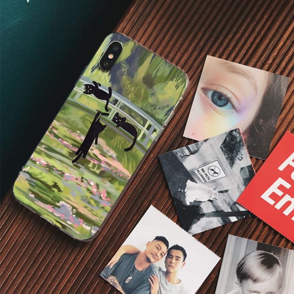 Cartoon Animal Black Cat Oil Painting Phone Case For IPhone 16 15 14 13 12 Mini 11 Pro XS Max X XR SE 6 7 8 Plus Silicone Cover