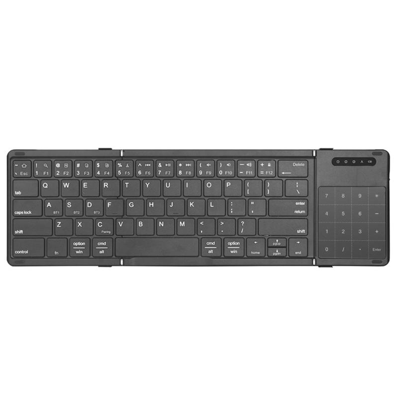 B077T Foldable Wireless Keyboard Small Folding Keypad with Touchpad Rechargeable Wireless Keyboards for Multiple Devices