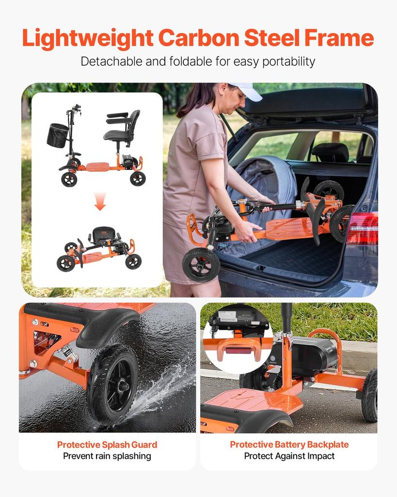 Scooter elettrico pieghevole a 4 ruote per adulti e anziani, Scooter elettrico con capacità di carico 120 kg, Sedia a rotelle da viaggio all-terrain con batteria al litio da 48V