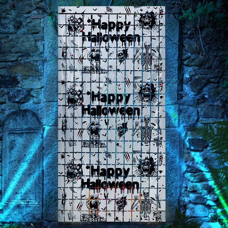 2M Halloween Party Backdrop Scary Skull Skeleton Foil Curtains for Halloween Indoor Outdoor Home Decoration Photo Booth Props