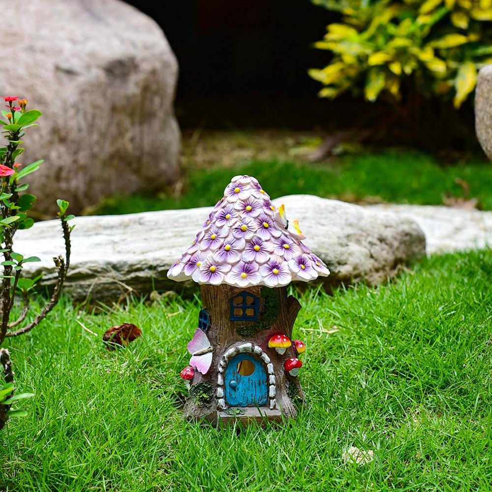 Rustic Mushroom House Solar Garden Statues Courtyard Decorations Outdoor Accessories Garden Landscape Night Light Ornament Gift