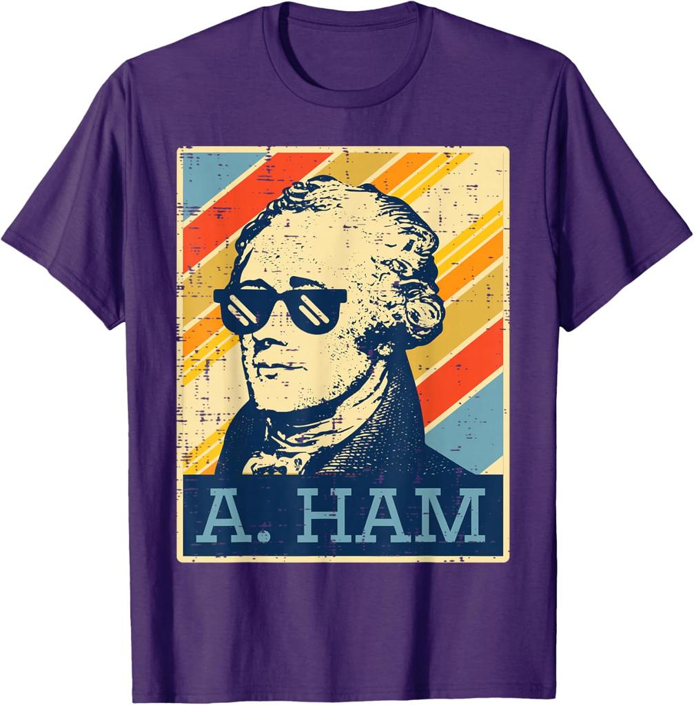 A Ham Alexander Hamilton Retro Distressed Graphic Tee Casual Short Sleeve TShirt for Men Women