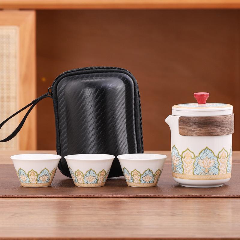 Portable Travel Kung Fu Tea Set: Compact Ceramic Teapot & Gaiwan for Outdoor Camping and Tea Enjoyment. Perfect Gift for Tea Lovers.