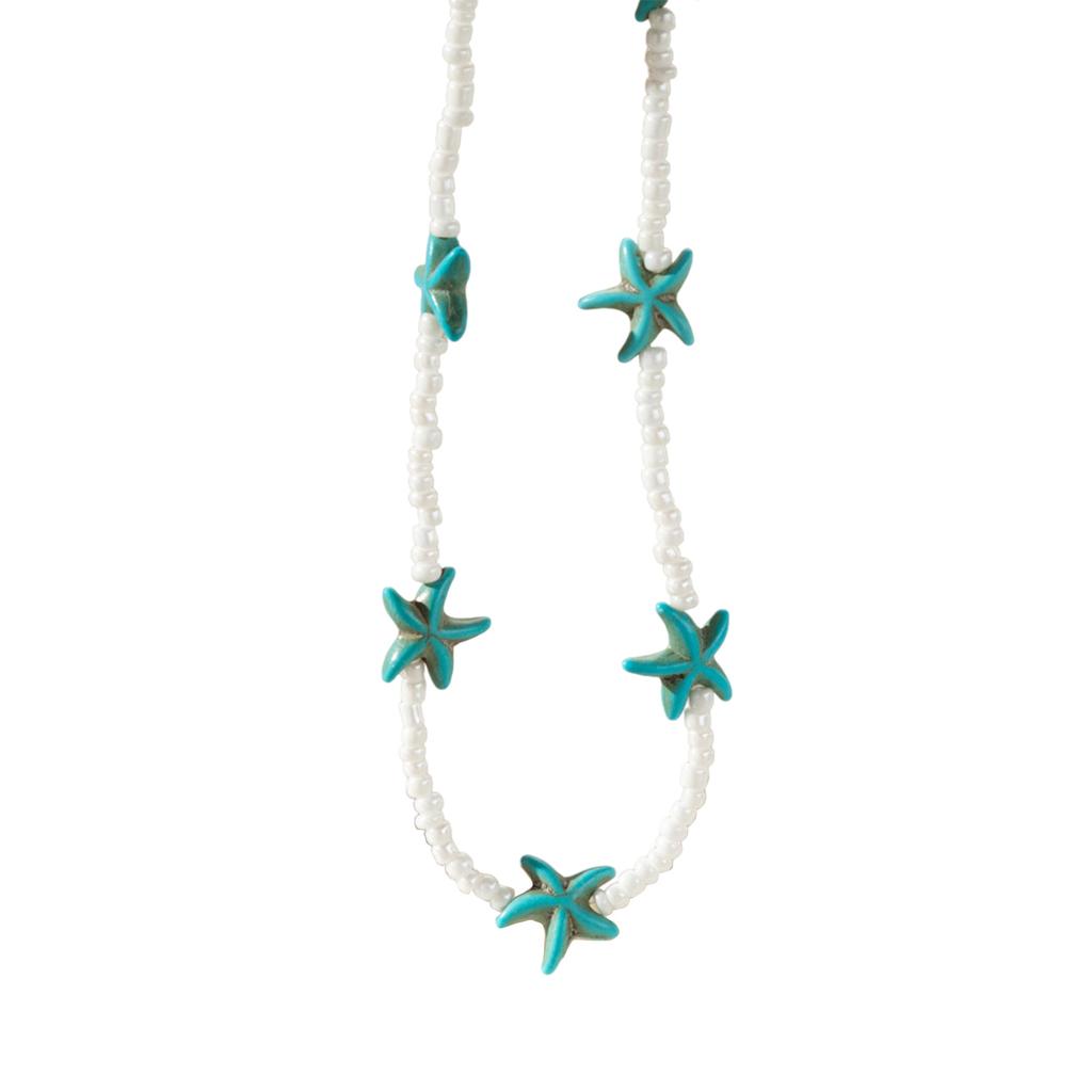 Elegant Turquoise Beaded Choker Starfish Pendant Necklace Adjustable Length Neckchain for Women Ocean Inspired Jewelry