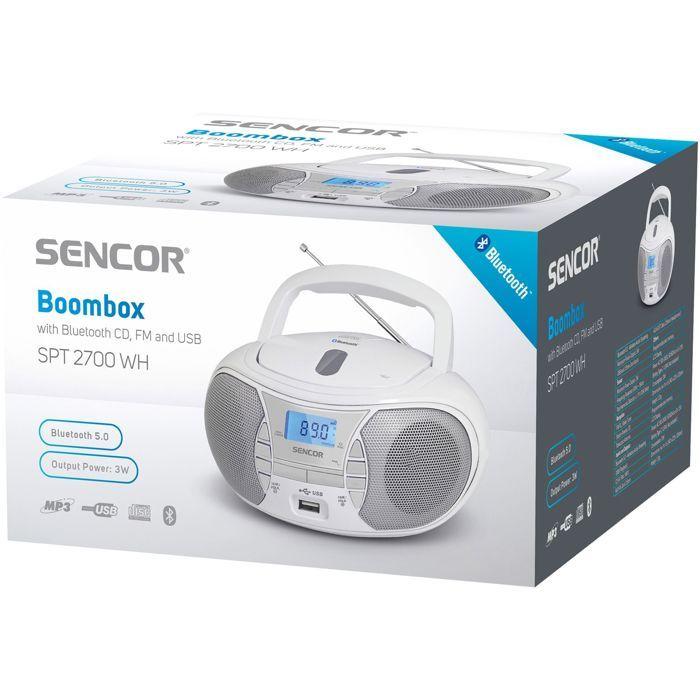 Radio CD Sencor SPT 2700 WH - Bluetooth 5.0 - Lecture USB et FM - 3 W - Blanc