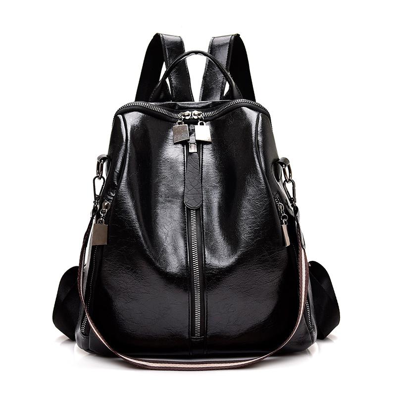 Women s Multi-Functional Backpack Dual-Use Shoulder Bag Soft Leather Travel Bag чёрный