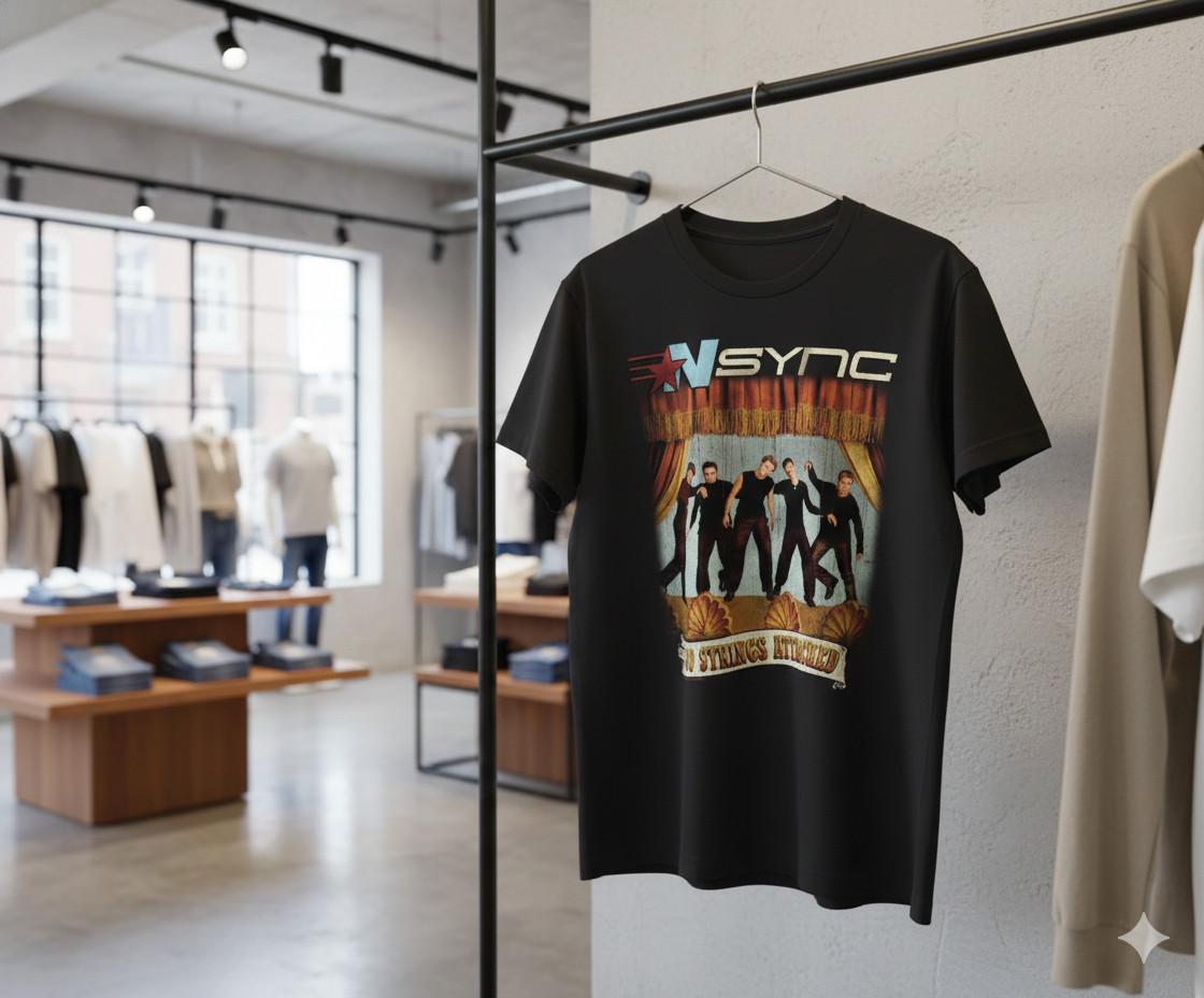 NSYNC No Strings Attached Vintage Style Black T-Shirt Mens - T044 XXXL