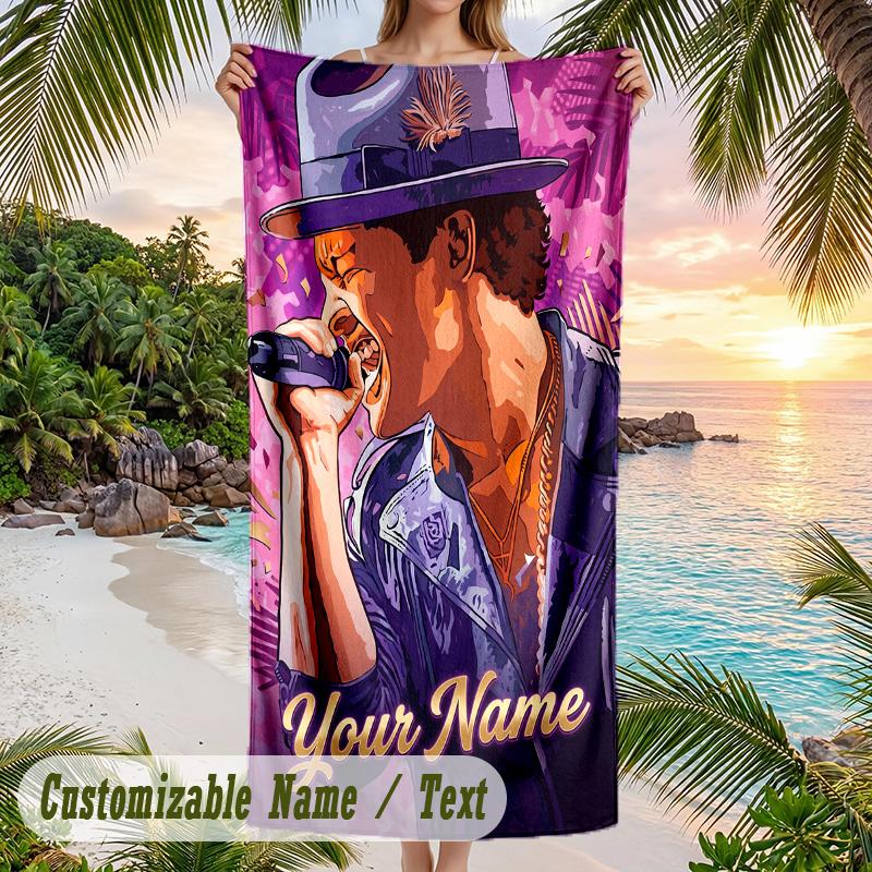 Bruno Mars Beach Towel, Personalized Custom Name Text, Quick Dry Large Absorbent Towel For Beach Pool
