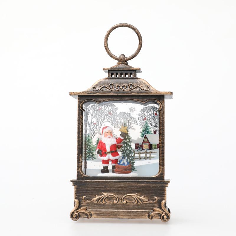 Christmas Gift Square Flat Lantern with Santa Claus and Tree Decoration