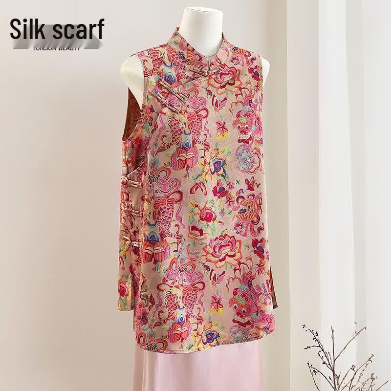 Women s New Chinese Style Printed Sleeveless Vest M