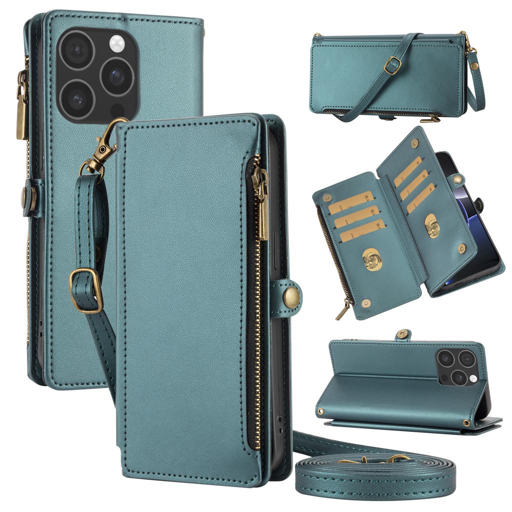 Applicable to iPhone 17 Pro Max protective case, zipper wallet, mobile phone case, leather case, anti-drop mobile phone case.