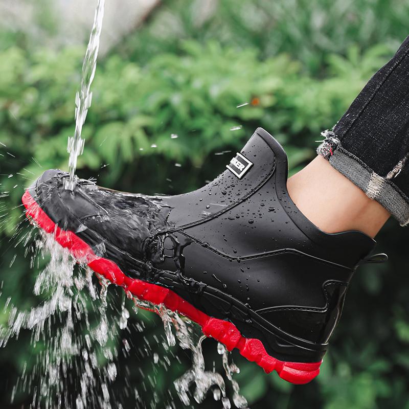 

Thickened Men s Mid-Height Rain Boots Short Shoe Kitchen Slip-Resistant Waterproof Rubber Work Shoe Warm Fleece Lined 39 красный