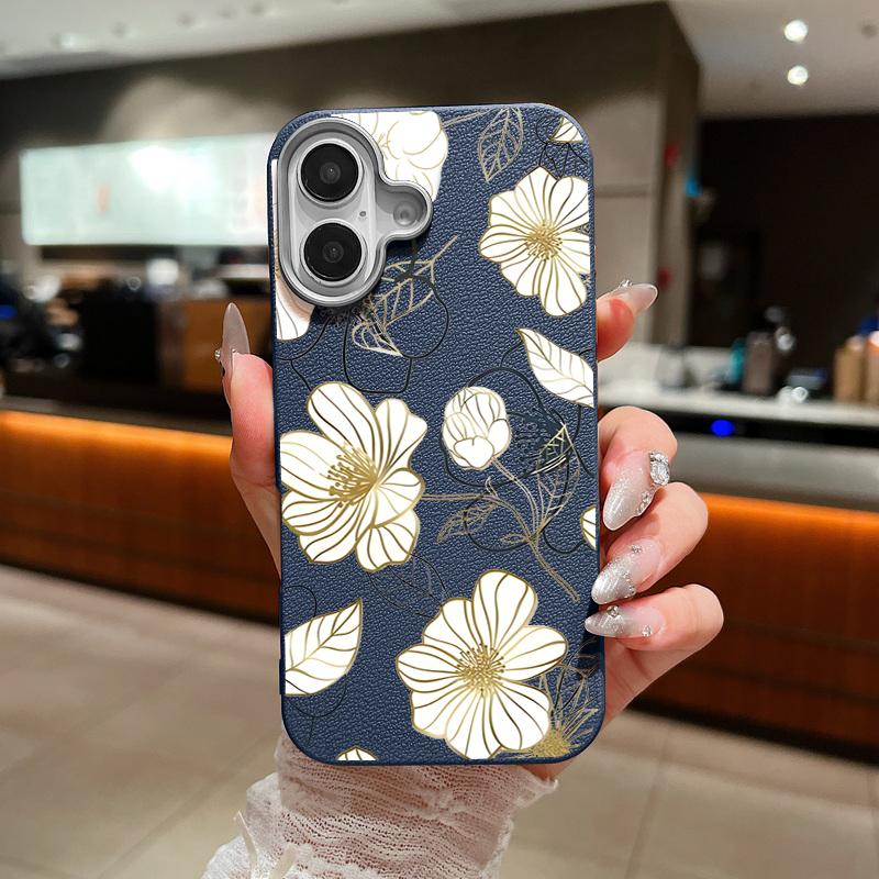 

Тонкий чехол с матовой текстурой из кожи TPU с цветочным принтом для iPhone 16 Pro Max 15 Plus 14 Pro 13 12 11, противоударный мягкий чехол для телефона iPhone 16 Pro Max синий
