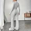 2 ks/sada Podzim Zima Dámské Top Kalhoty Set Polovysoký límec Dlouhé Rukávy Mikina Slim Fit Vysoká