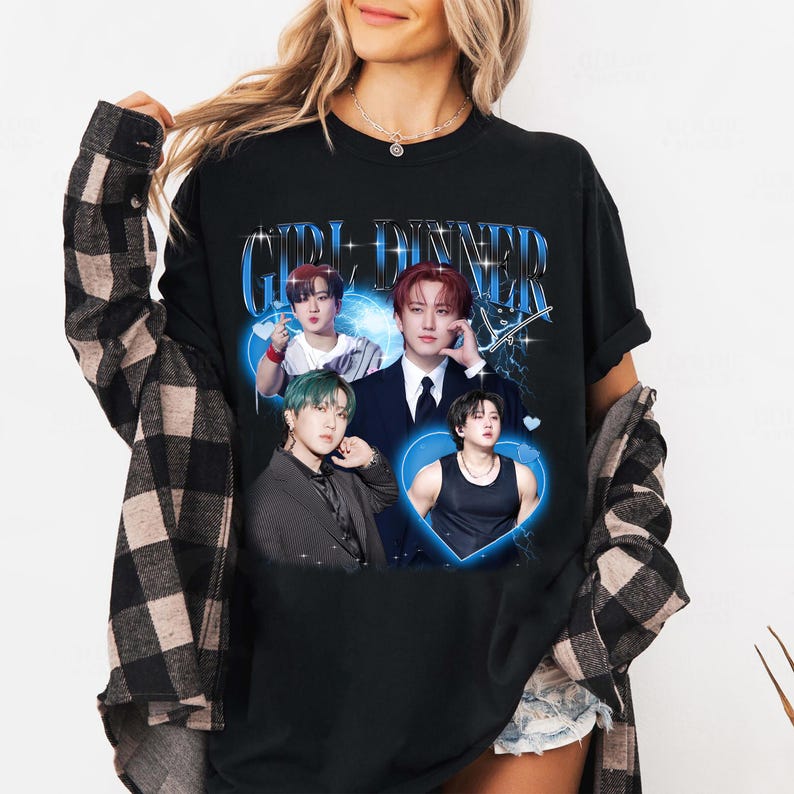 Girl Dinner Changbin Stray Kids T-shirt, Vintage Fans Homage Tee Men Women Hip Hop Streetwear Oversized Tshirt Short Sleeve Casual Clothing