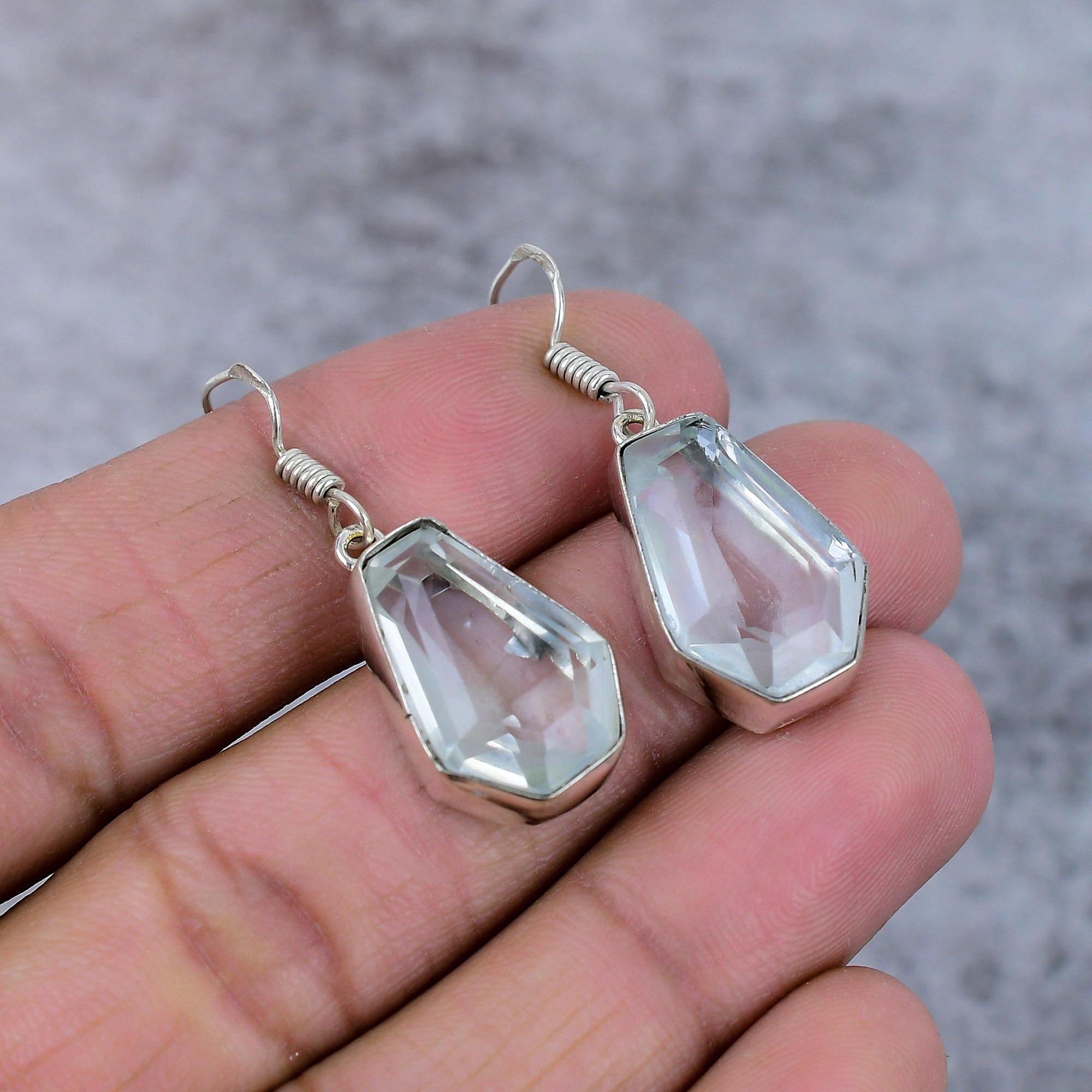 

Aqua Apatite Gemstone Handmade 925 Sterling Silver Jewelry Earring 1.58 M-366