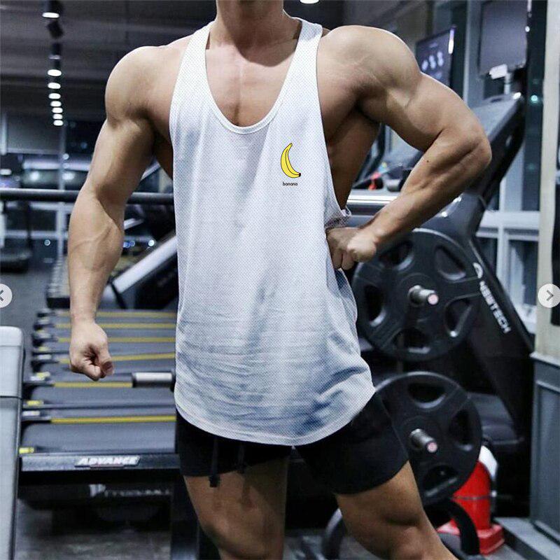 Muscleguys Banana Printed Mens Mesh Yback Training Wear Tank Tops Vneck Sports Causal Fashion Vest Singlets Gym Sleeveless Top Men