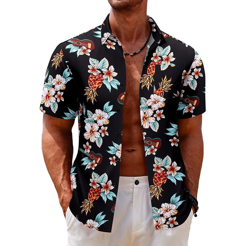 Men Summer New Short Sleeve Beach Shirt 3D Digital Print Coconut Tree Shirt Men Casual Button Shirt Tops 100% Polyester