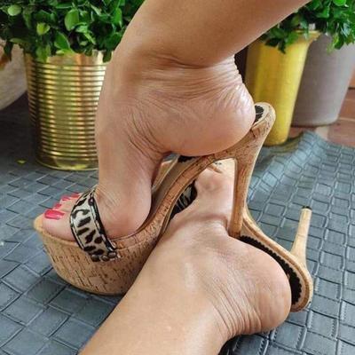Platform Slippers For Women Sexy Leopard Grain Dance Sandals Fashion Wooden Thick Bottom High Heels Stripper Shoes