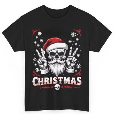 Heavy Christmas Metal Music Fan T Shirt Skull Santa Rock And Roll