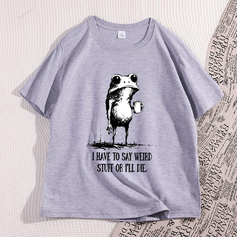 Weird Cafe Fun Frog Tshirt Short Sleeve Tshirt Casual Crew Neck Street Style YK Frog Tshirt Women Clothing Fashion YK Top