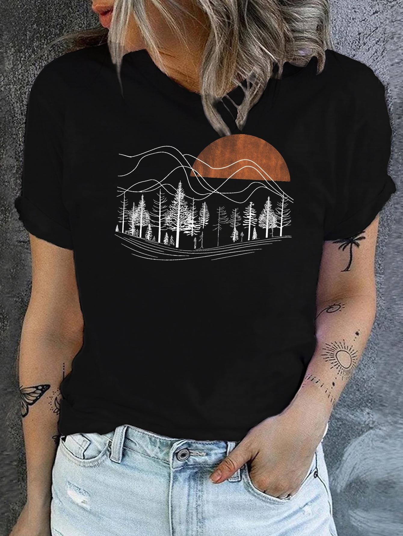 Mountain Trees Sunset Graphic Tee T-shirt S