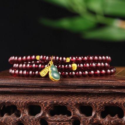 Garnet Multi-loop Gourd Bracelet, Ethnic Style, Universal for Gifting
