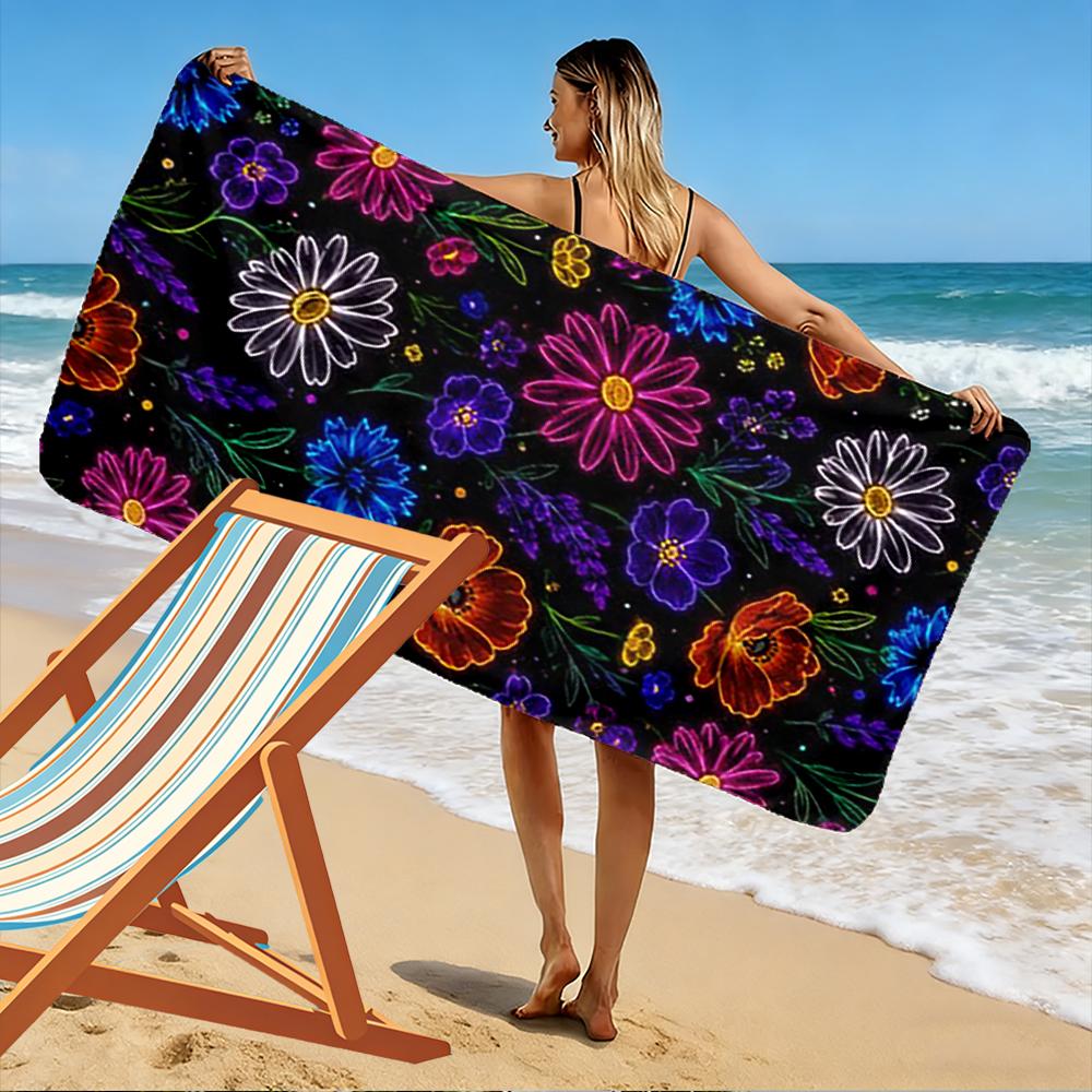 Colorful Neon Floral Pattern Design Beach Towel Quick-drying for Travel Outdoor Sports Jogging Beach and Swimming