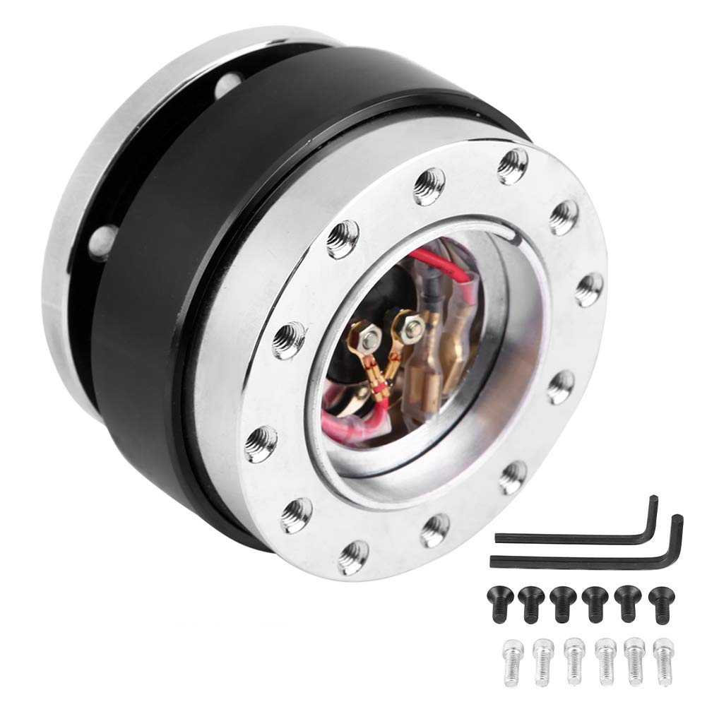 

Qiilu Steering Boss Quick Release Steering Wheel, Aluminum Alloy, Universal for Racing Cars (Black)