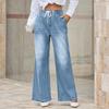 Womens Wide Leg Flare Jeans Casual Drawstring High Waist Vintage Denim Pants With Pockets