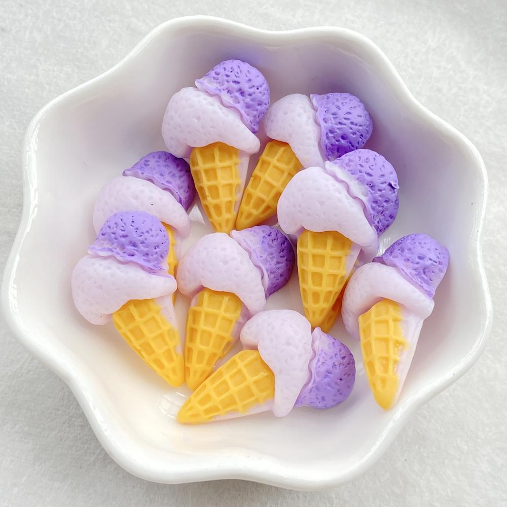 10pcs Cute Colored Ice Cream Series Resin Crafts Flat Bottom Corner Jewelry Making Hair Accessories